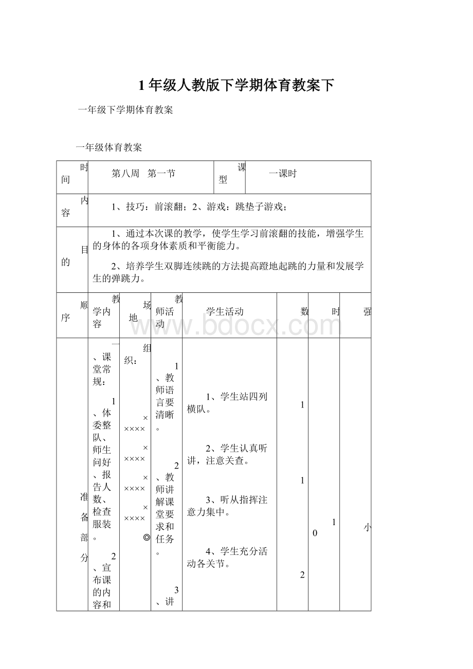 1年级人教版下学期体育教案下文档格式.docx