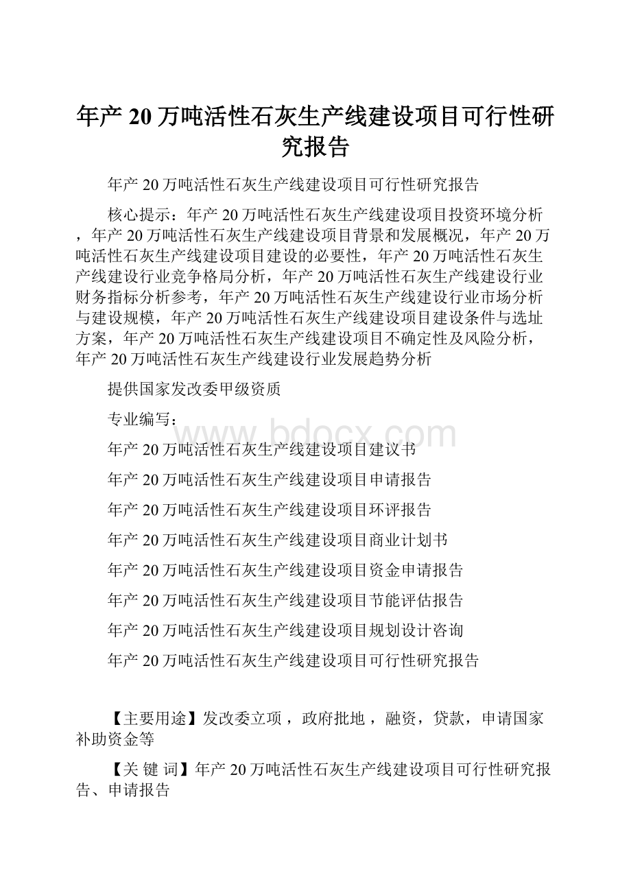 年产20万吨活性石灰生产线建设项目可行性研究报告Word格式文档下载.docx