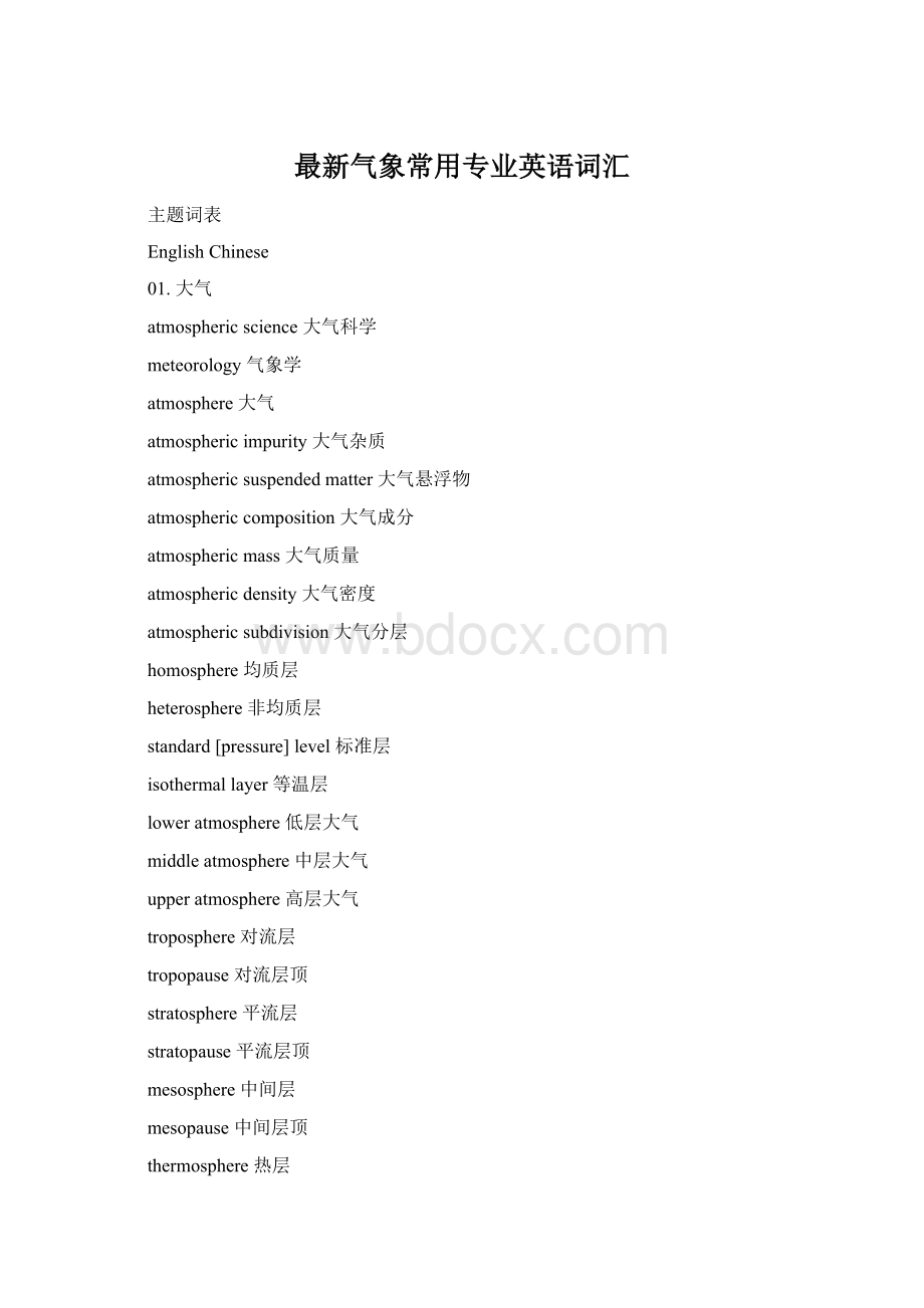 最新气象常用专业英语词汇文档格式.docx