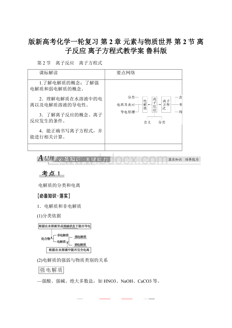 版新高考化学一轮复习 第2章 元素与物质世界 第2节 离子反应 离子方程式教学案 鲁科版.docx