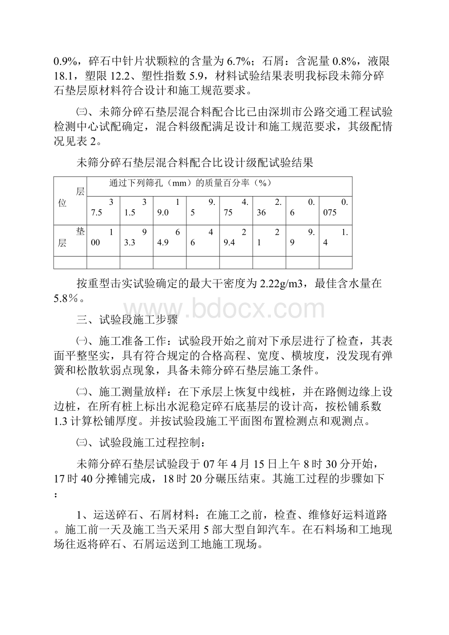 未筛分碎石垫层试验段施工总结报告文档格式.docx_第2页