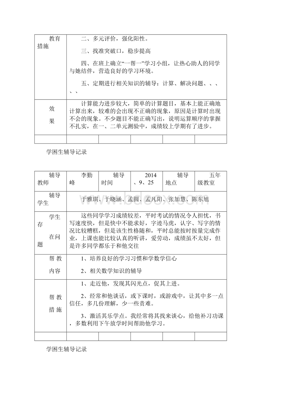 最新银杏四年级下册数学学困生辅导记录.docx_第2页