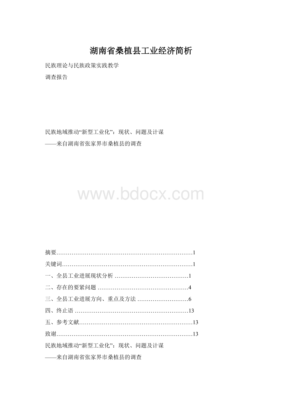 湖南省桑植县工业经济简析.docx