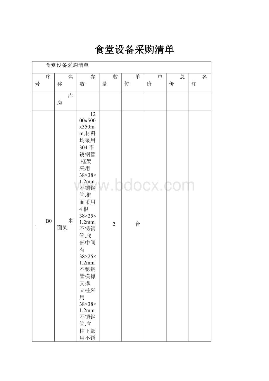 食堂设备采购清单.docx