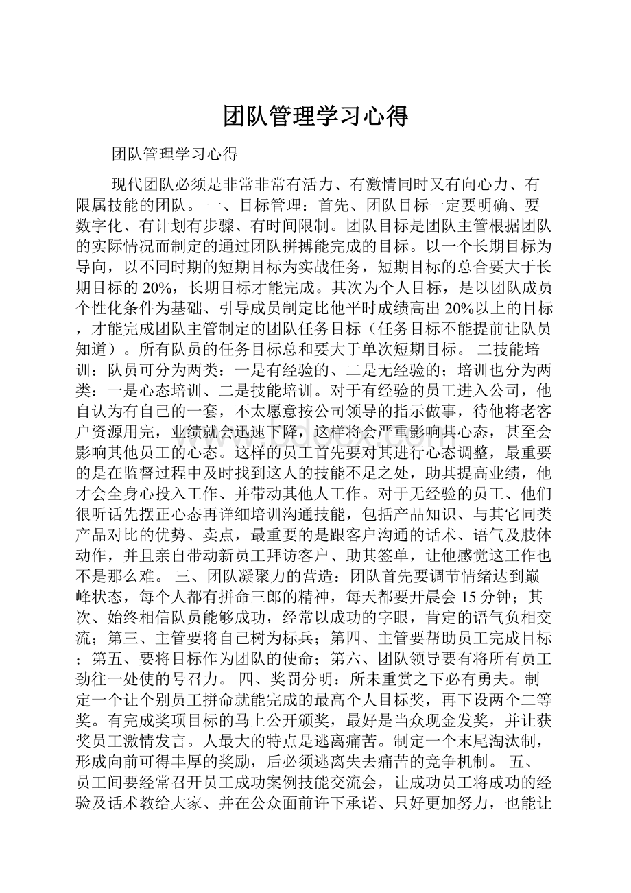 团队管理学习心得Word文档格式.docx