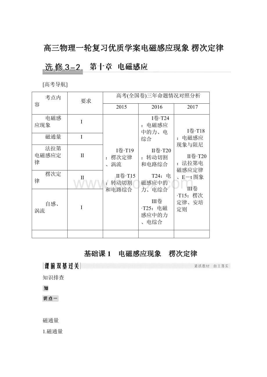 高三物理一轮复习优质学案电磁感应现象 楞次定律Word文档格式.docx