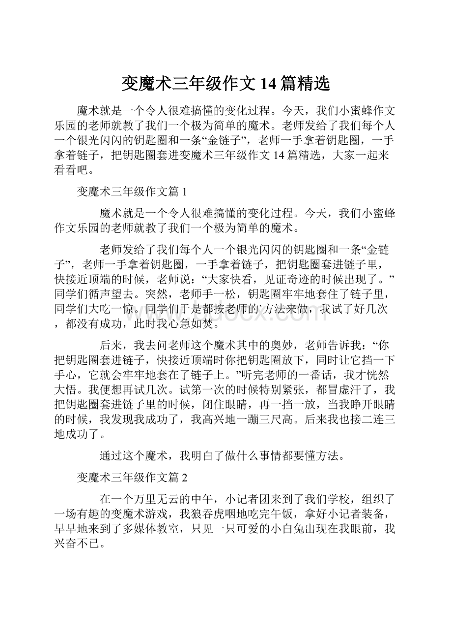 变魔术三年级作文14篇精选.docx