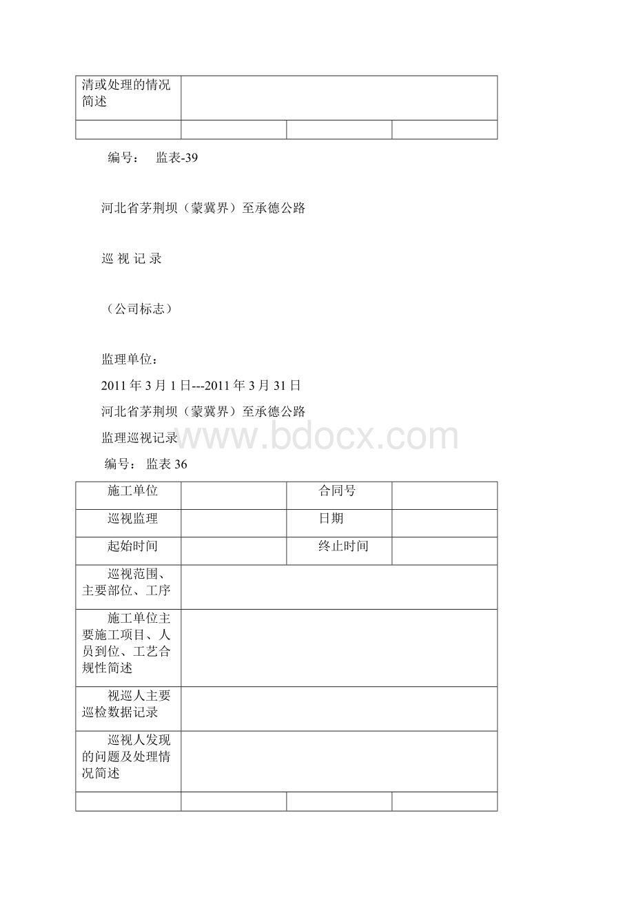 监理日志巡视记录旁站记录封面及表格Word下载.docx_第2页