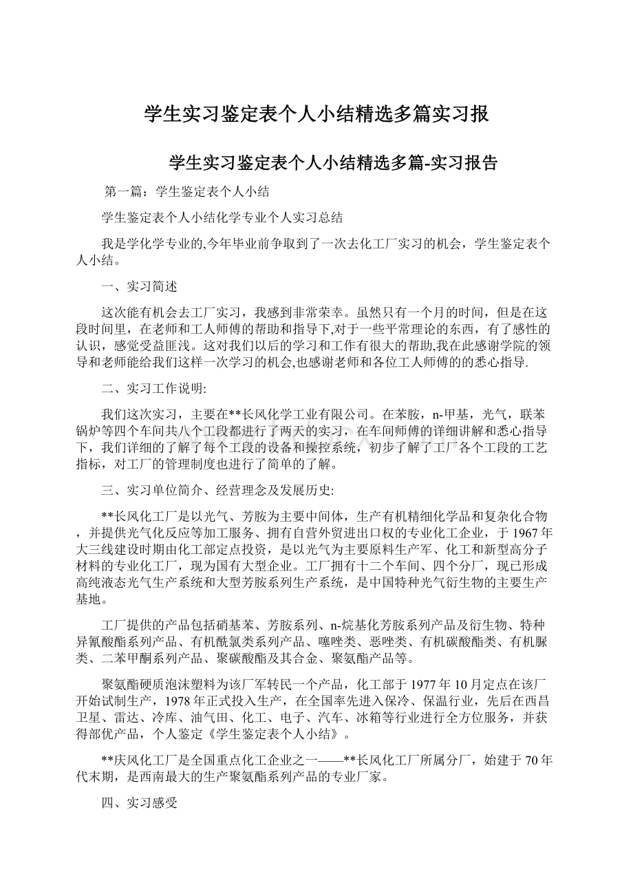 学生实习鉴定表个人小结精选多篇实习报Word格式文档下载.docx