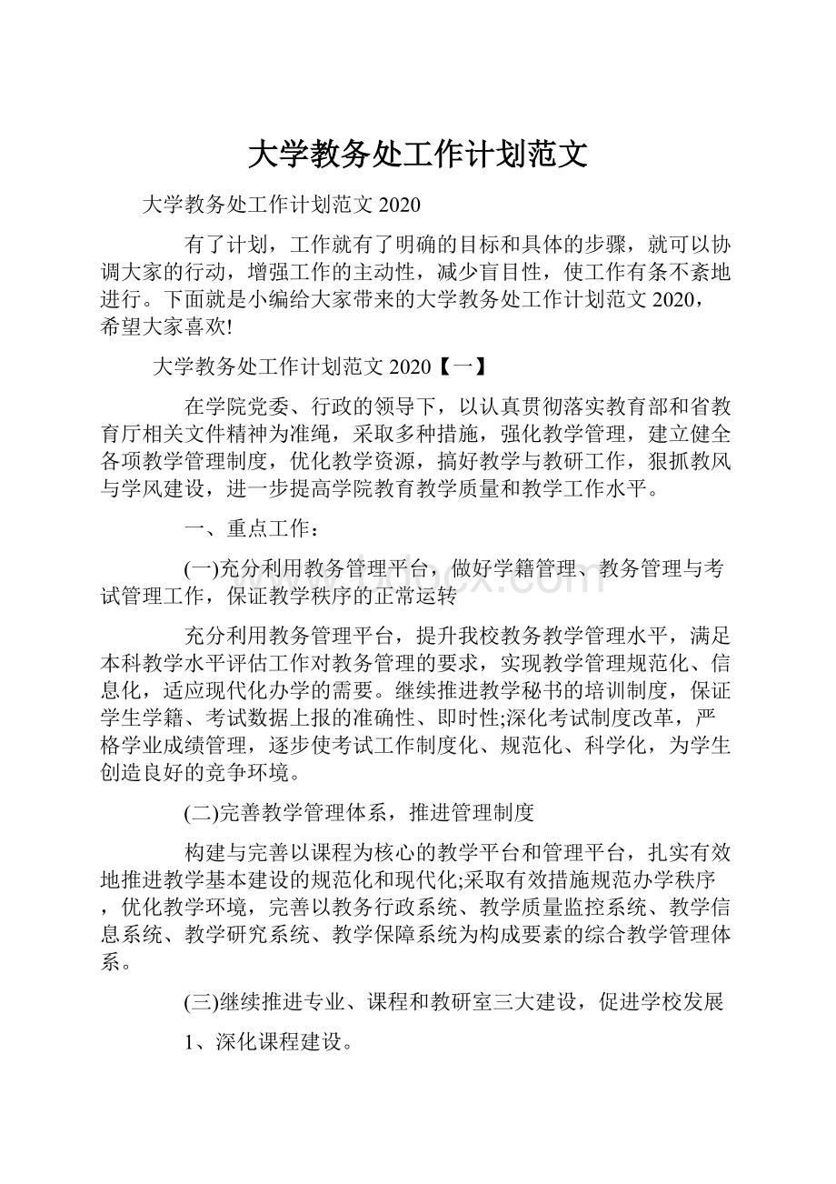 大学教务处工作计划范文Word下载.docx