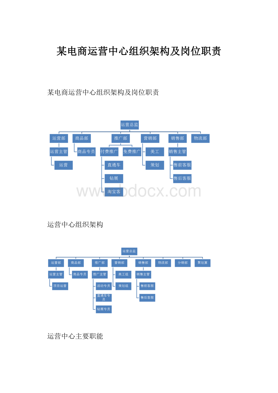 某电商运营中心组织架构及岗位职责Word下载.docx