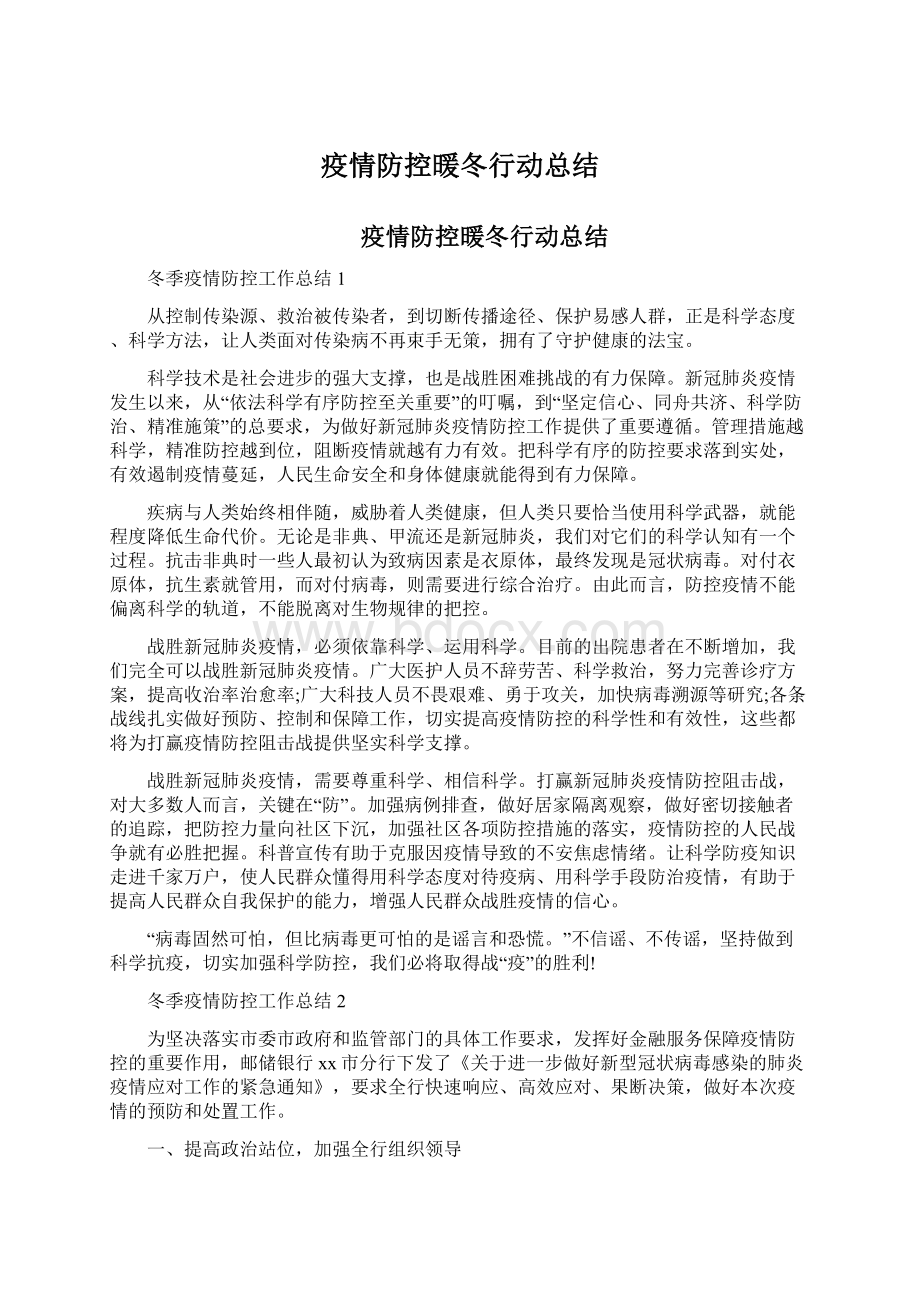 疫情防控暖冬行动总结文档格式.docx