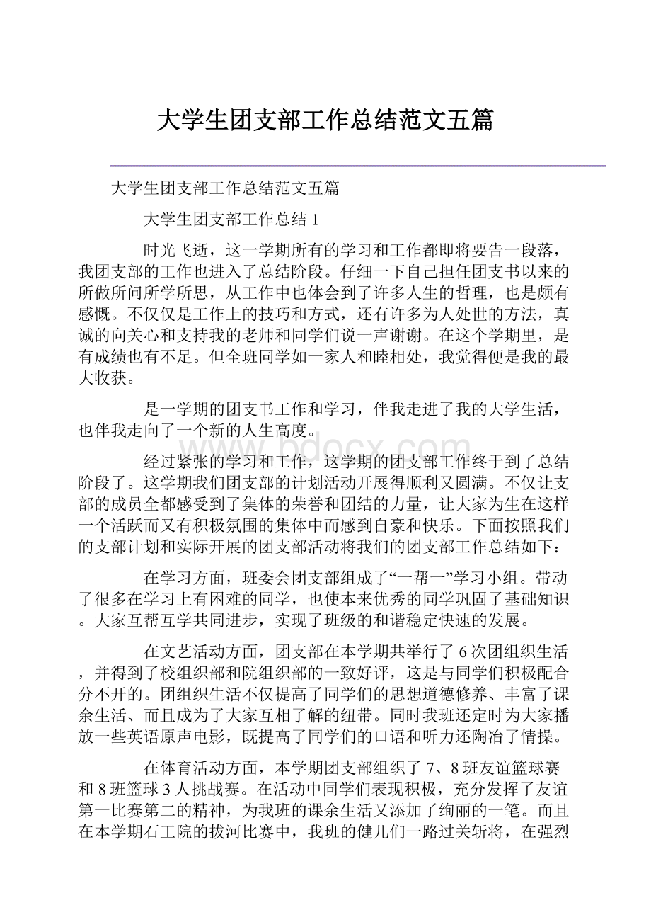 大学生团支部工作总结范文五篇Word文档格式.docx