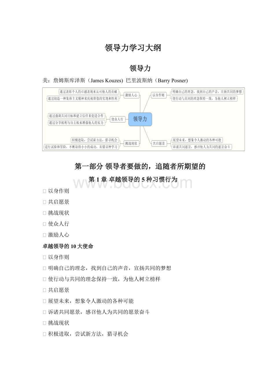 领导力学习大纲Word文档下载推荐.docx