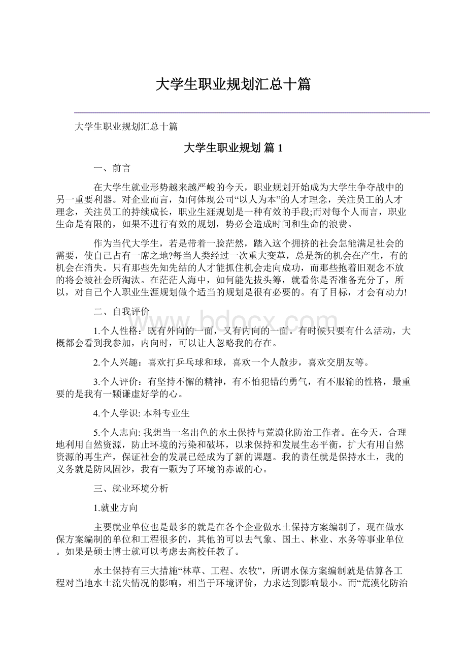 大学生职业规划汇总十篇Word文件下载.docx_第1页