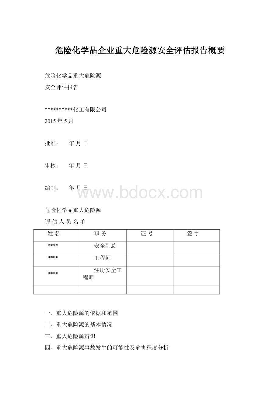 危险化学品企业重大危险源安全评估报告概要.docx