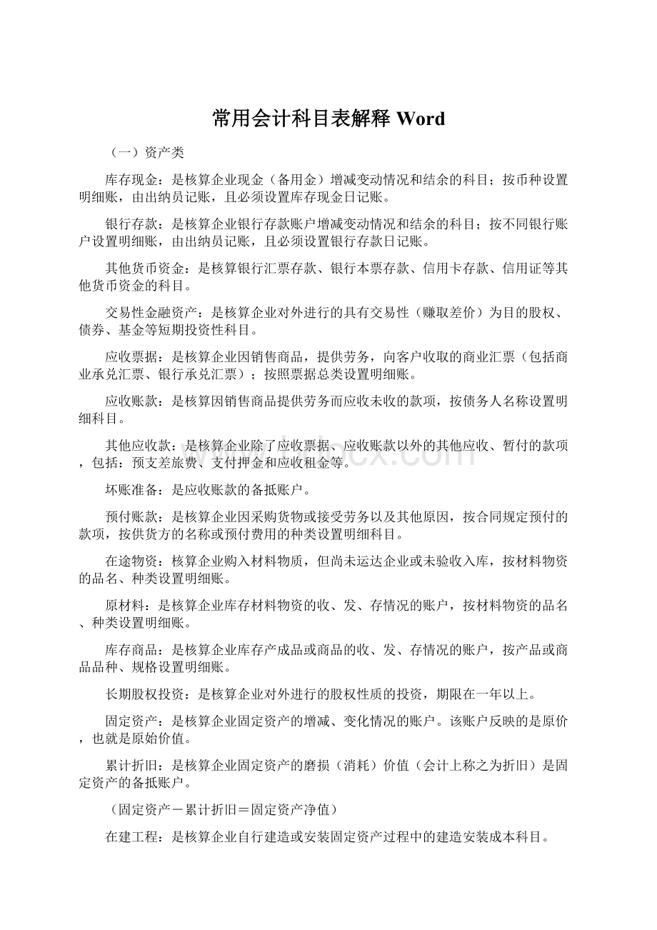 常用会计科目表解释WordWord文档格式.docx_第1页