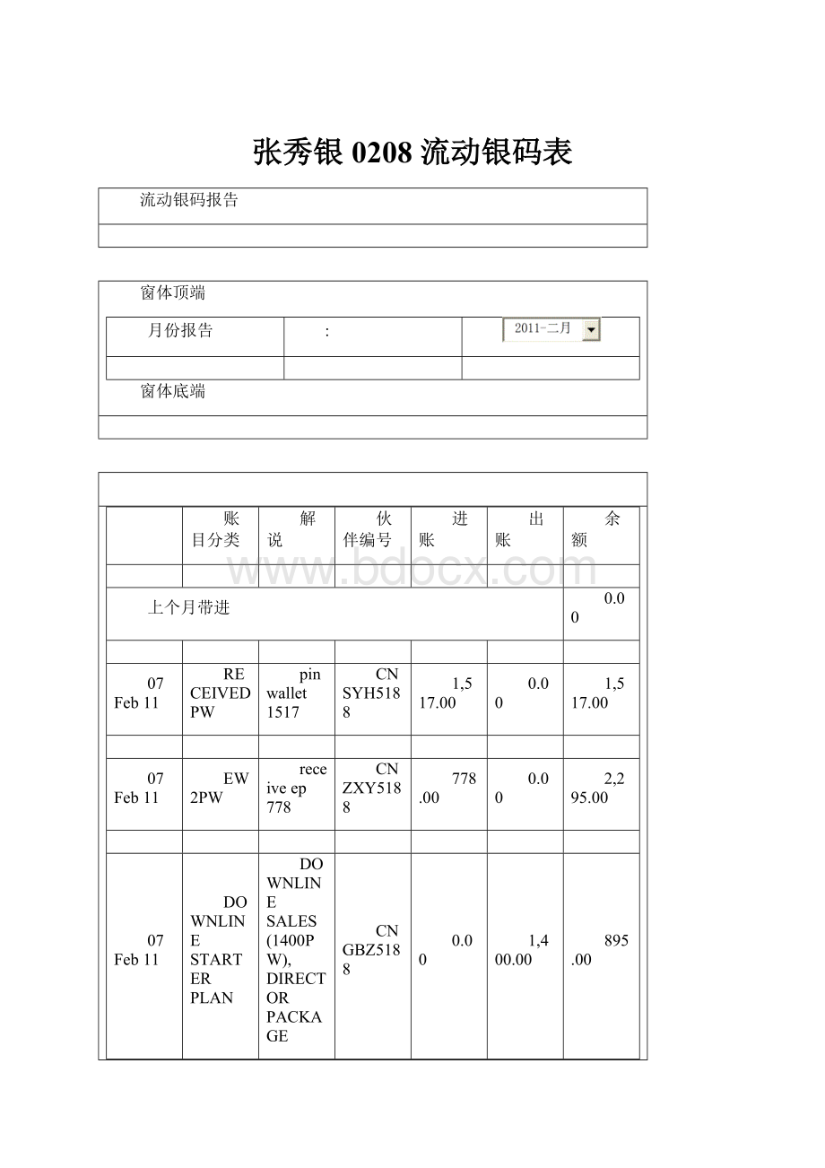 张秀银0208 流动银码表.docx_第1页