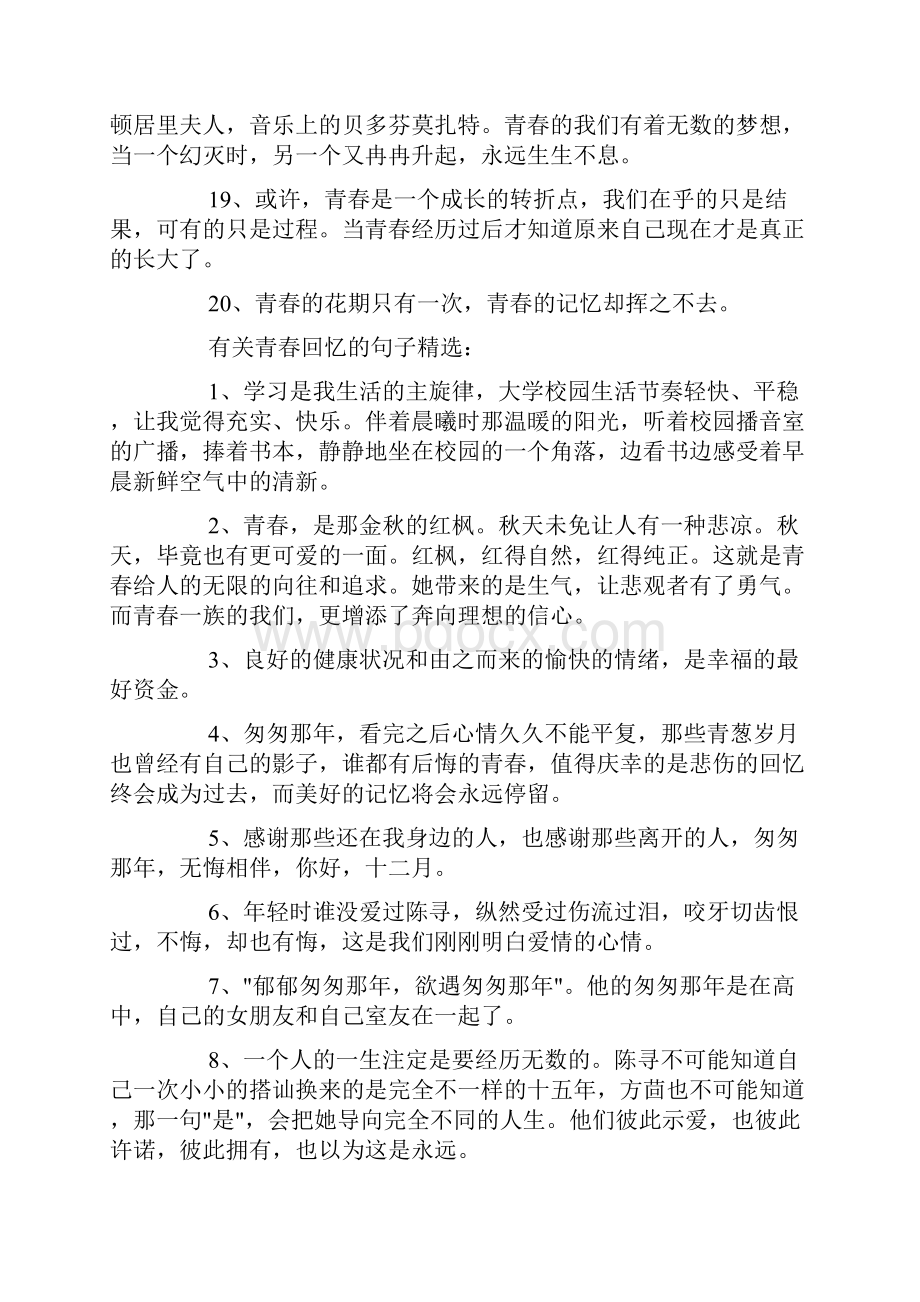 有关青春记忆的句子docWord格式文档下载.docx_第3页