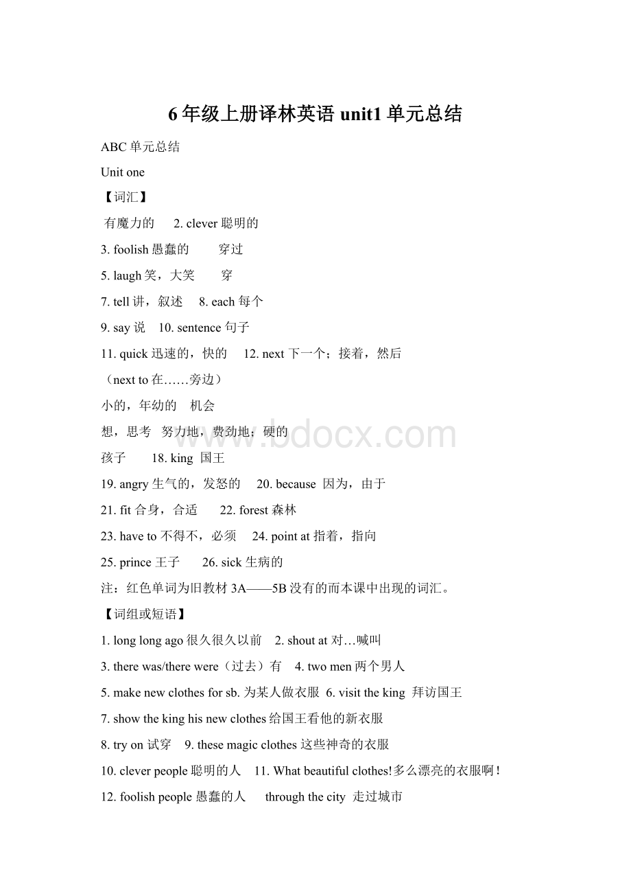 6年级上册译林英语unit1单元总结Word文件下载.docx_第1页