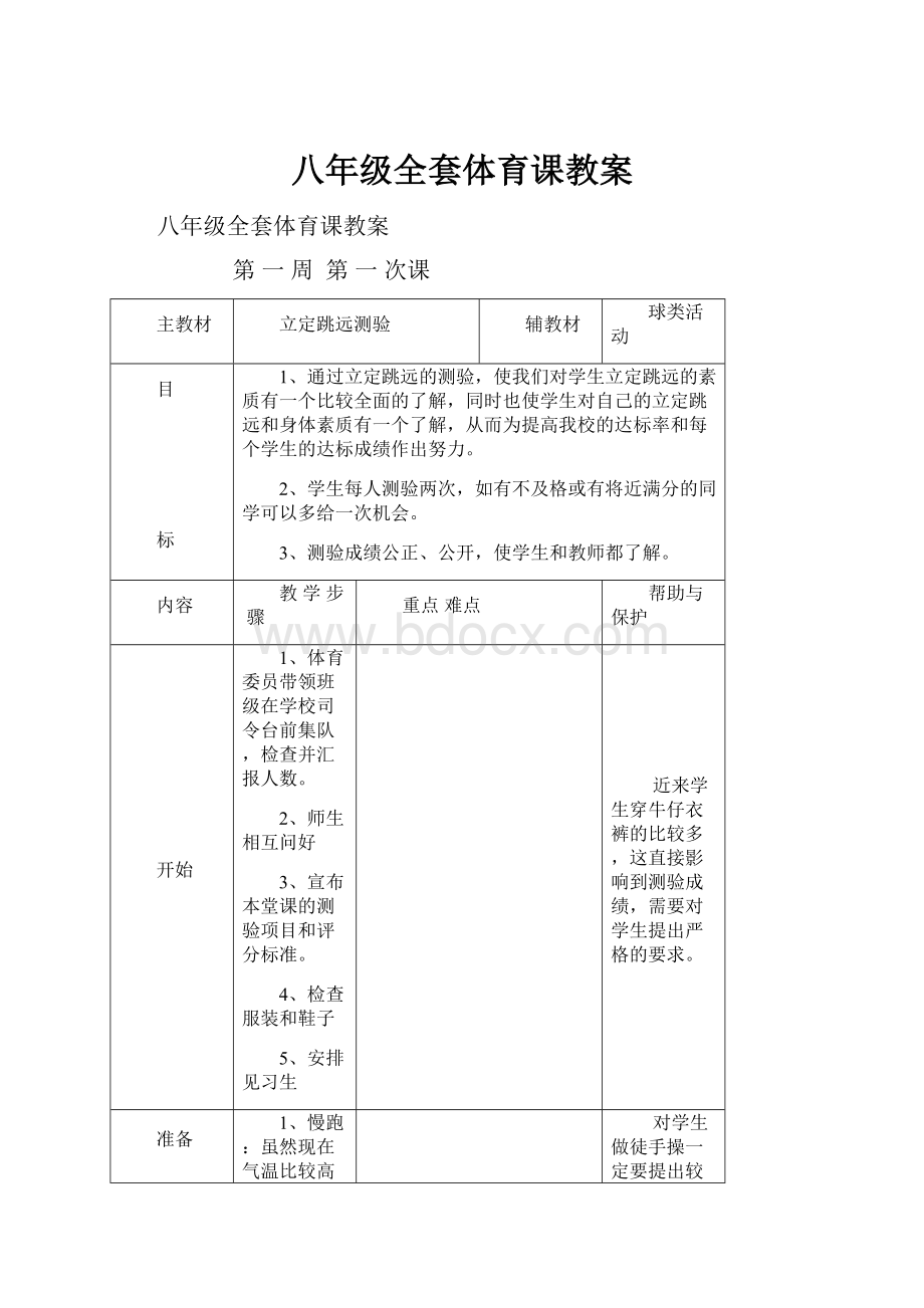 八年级全套体育课教案.docx_第1页