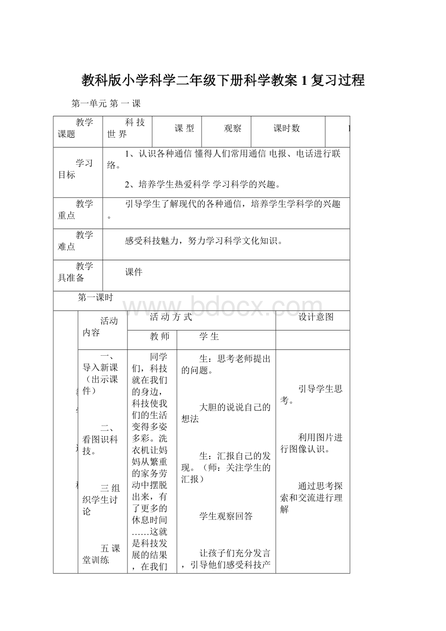 教科版小学科学二年级下册科学教案1复习过程.docx_第1页