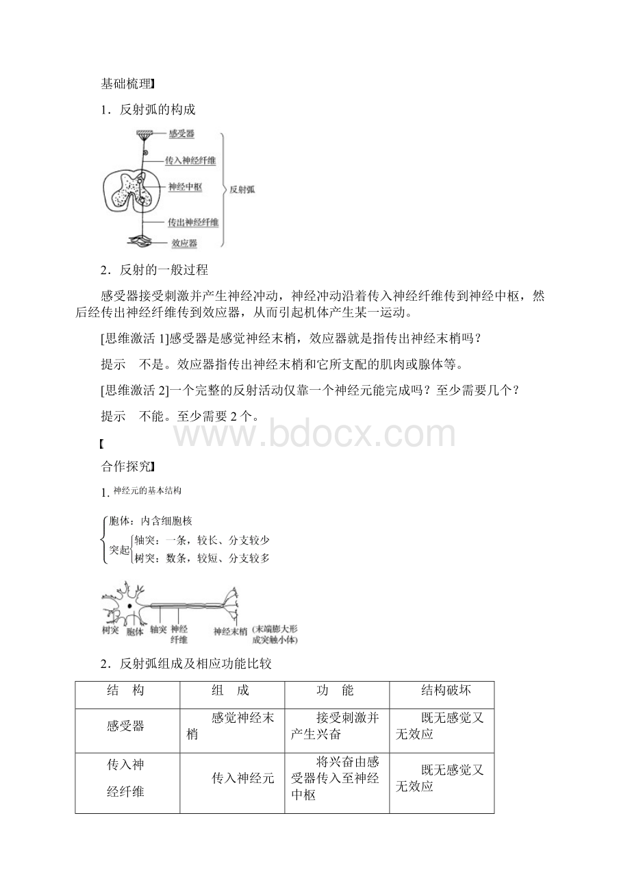 配套K12版高中生物 第三章 动物稳态维持的生理基础 第二节 反射活动的基本原Word格式.docx_第2页