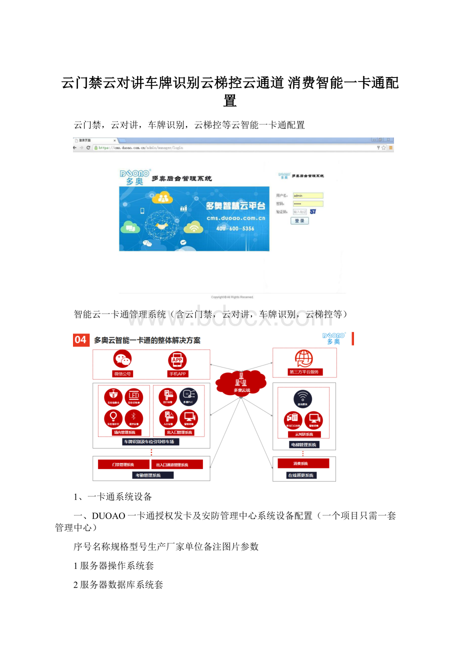 云门禁云对讲车牌识别云梯控云通道 消费智能一卡通配置.docx