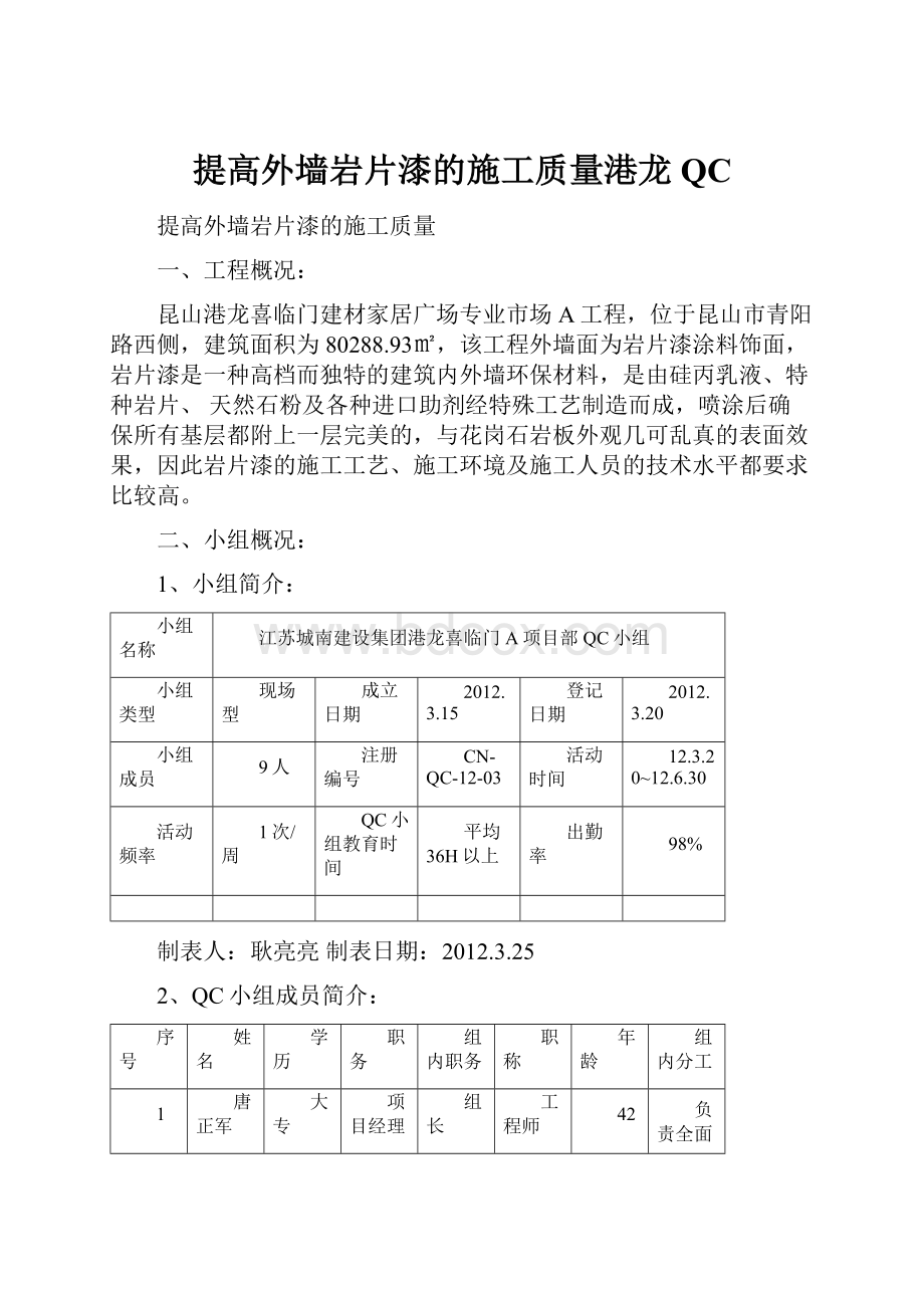 提高外墙岩片漆的施工质量港龙QC.docx_第1页