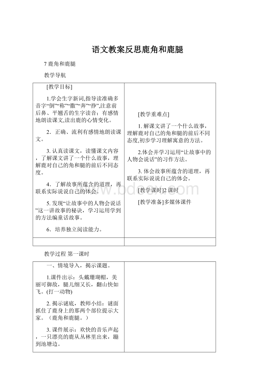 语文教案反思鹿角和鹿腿.docx_第1页