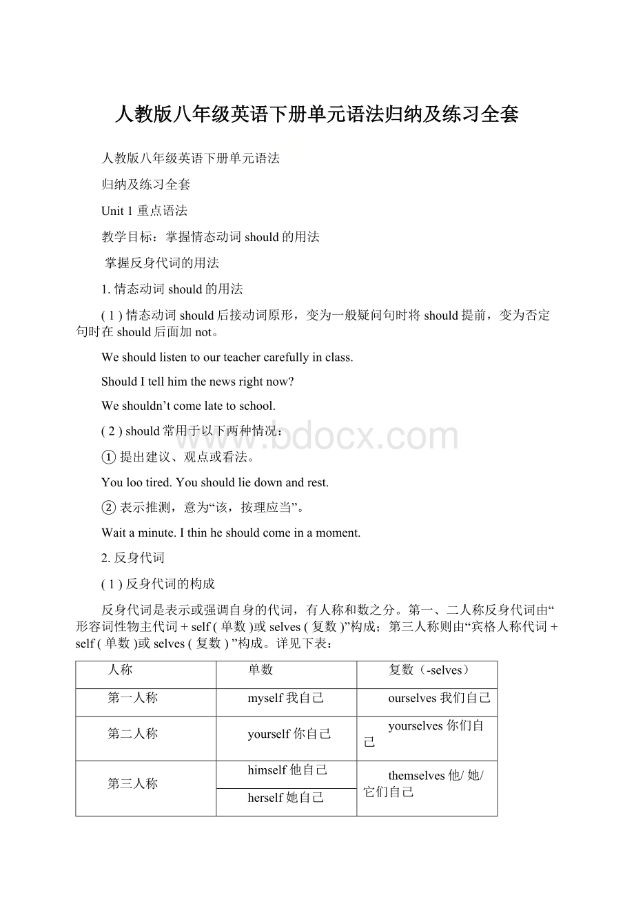 人教版八年级英语下册单元语法归纳及练习全套.docx_第1页