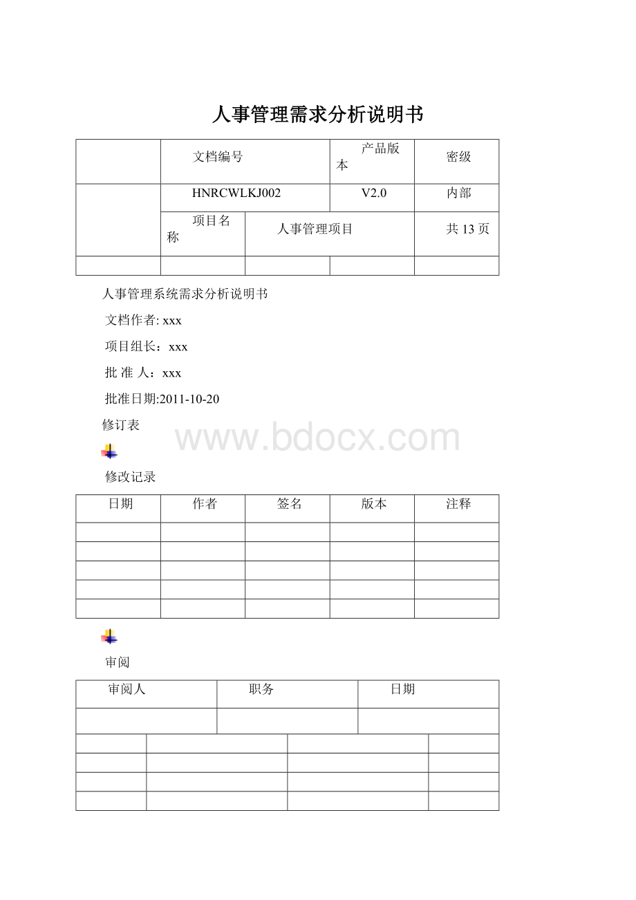 人事管理需求分析说明书Word格式文档下载.docx