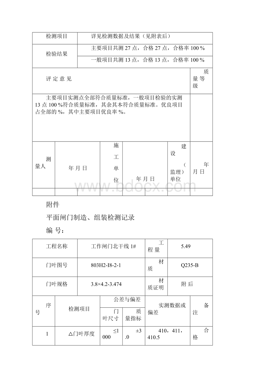 平面闸门门页制作检测记录表北干线1#.docx_第2页