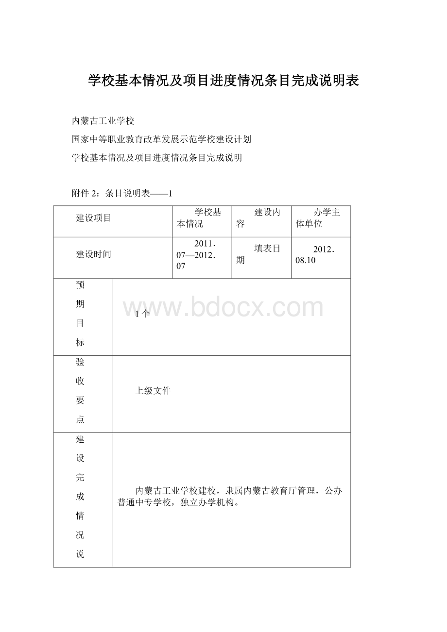 学校基本情况及项目进度情况条目完成说明表Word文档格式.docx