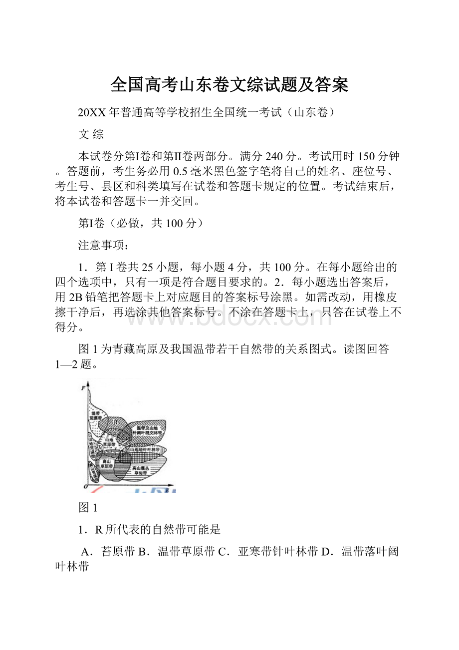 全国高考山东卷文综试题及答案.docx