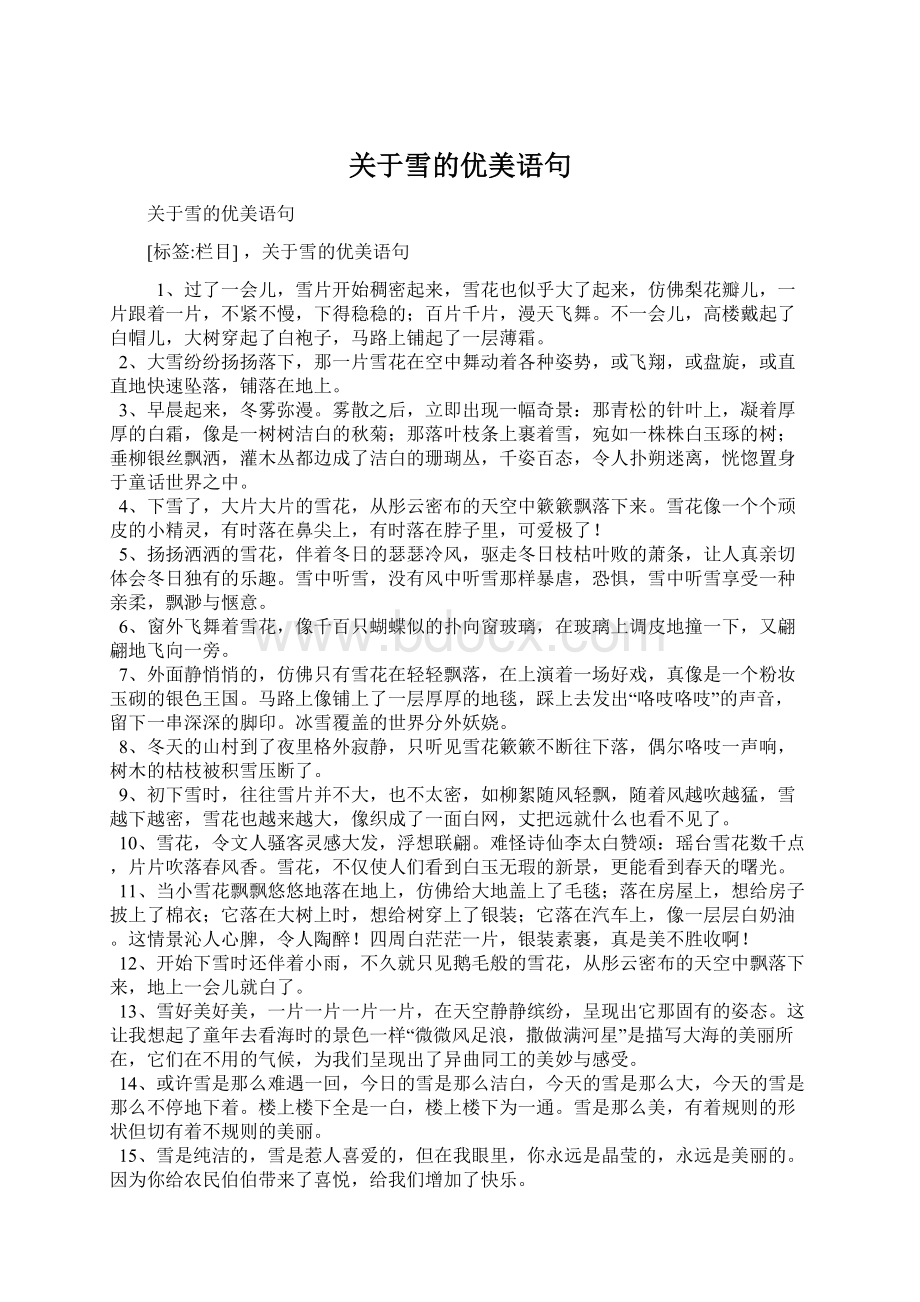 关于雪的优美语句Word文档格式.docx