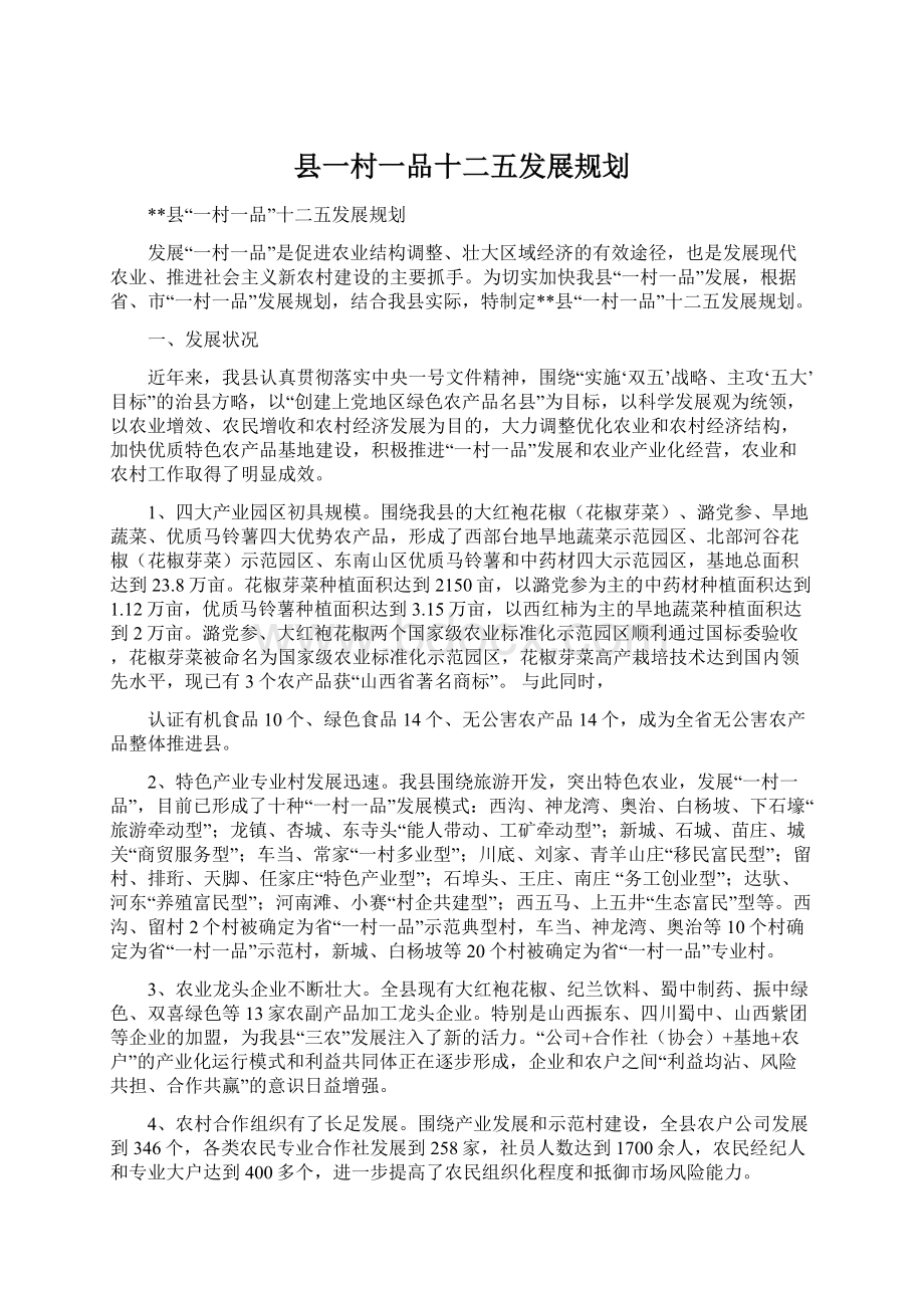 县一村一品十二五发展规划Word下载.docx