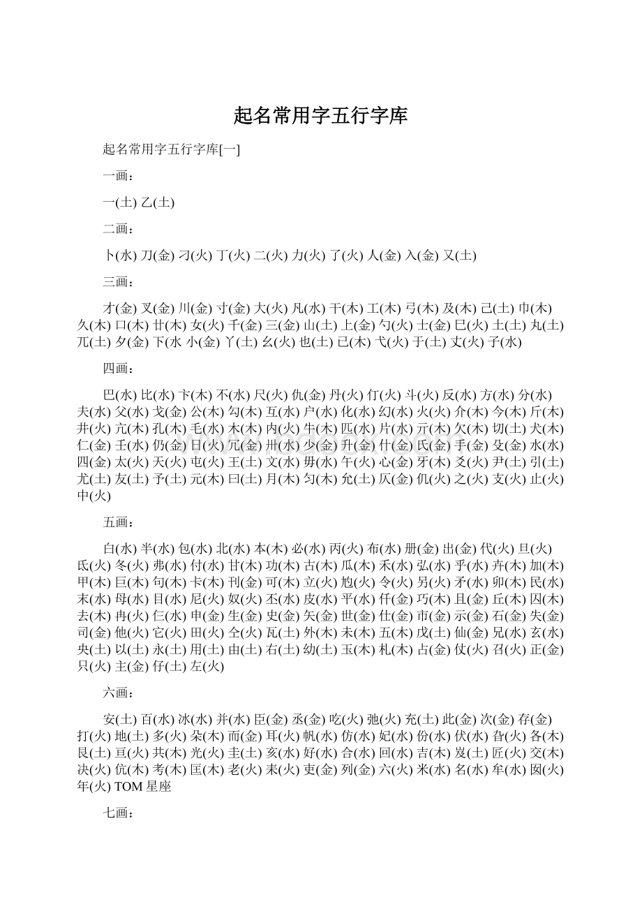 起名常用字五行字库.docx_第1页