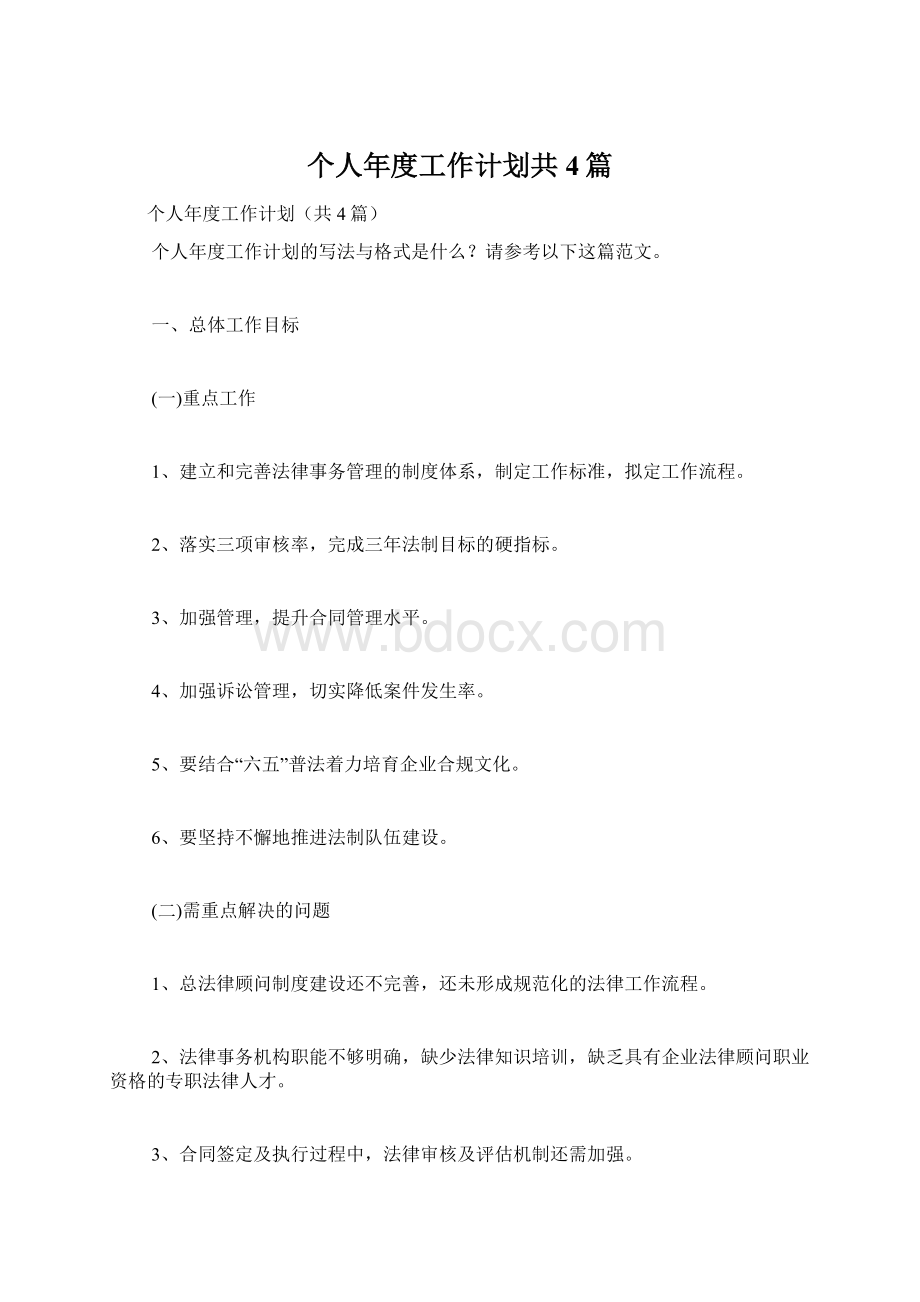 个人年度工作计划共4篇Word文档下载推荐.docx_第1页