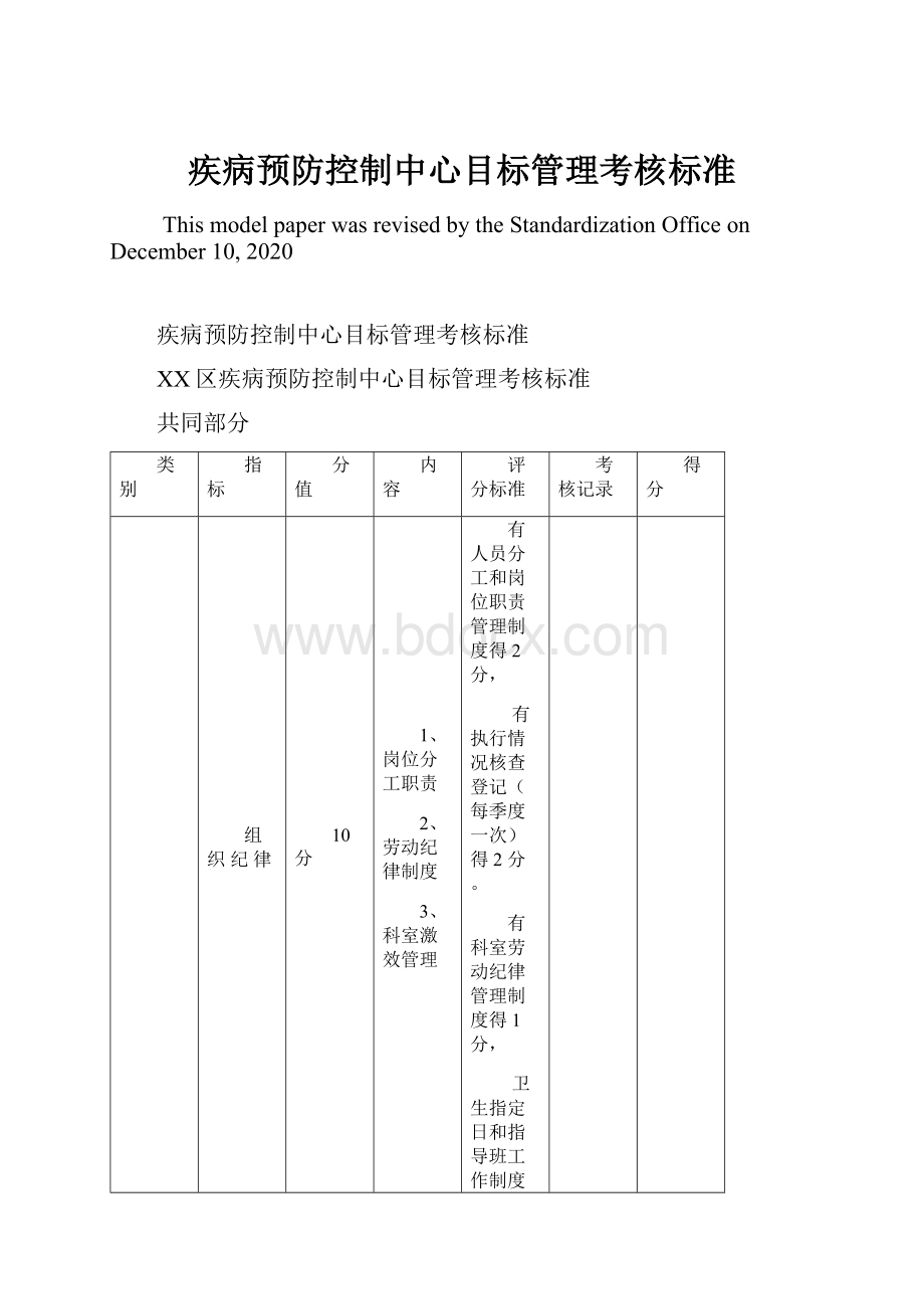 疾病预防控制中心目标管理考核标准文档格式.docx_第1页