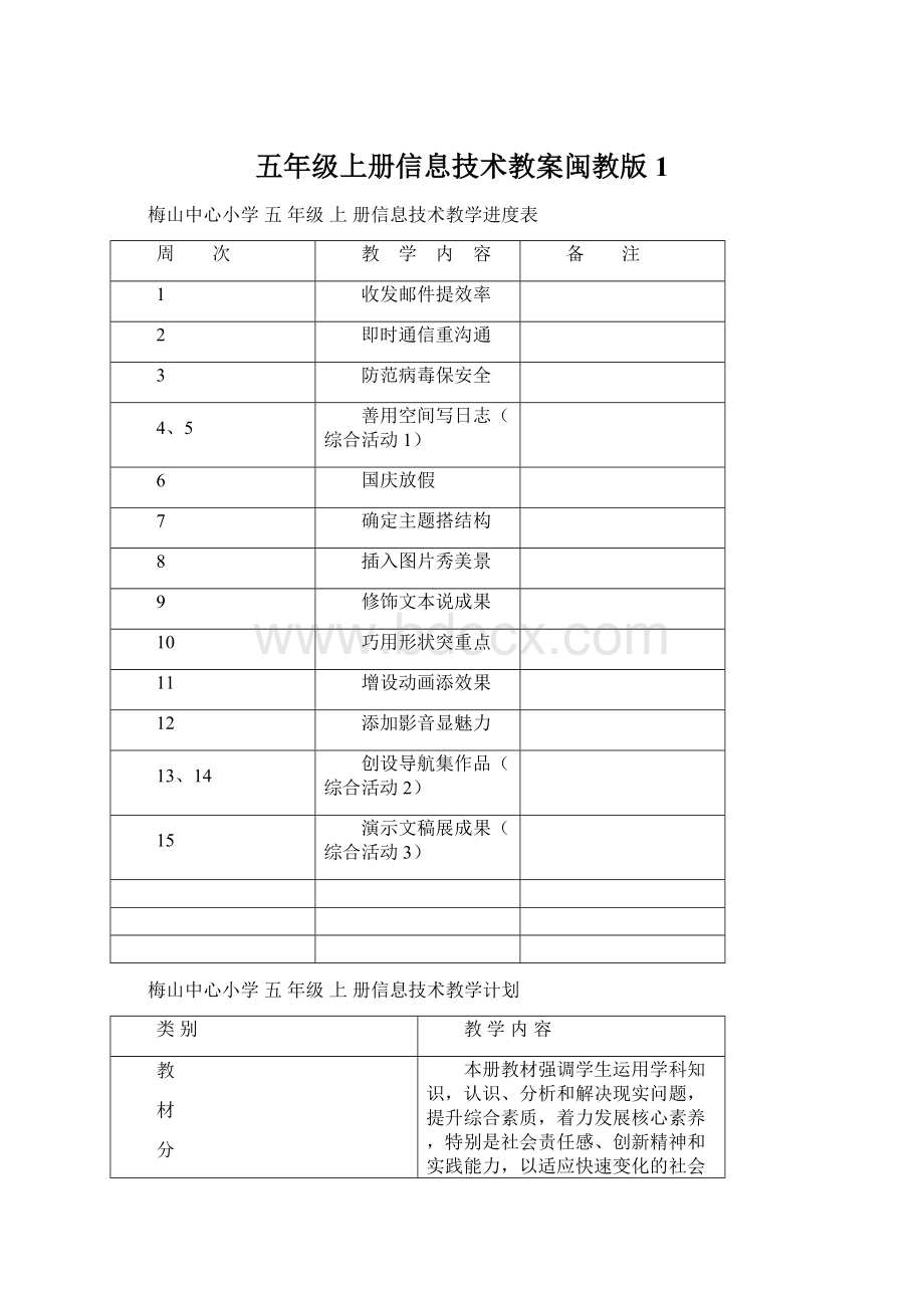 五年级上册信息技术教案闽教版1.docx_第1页