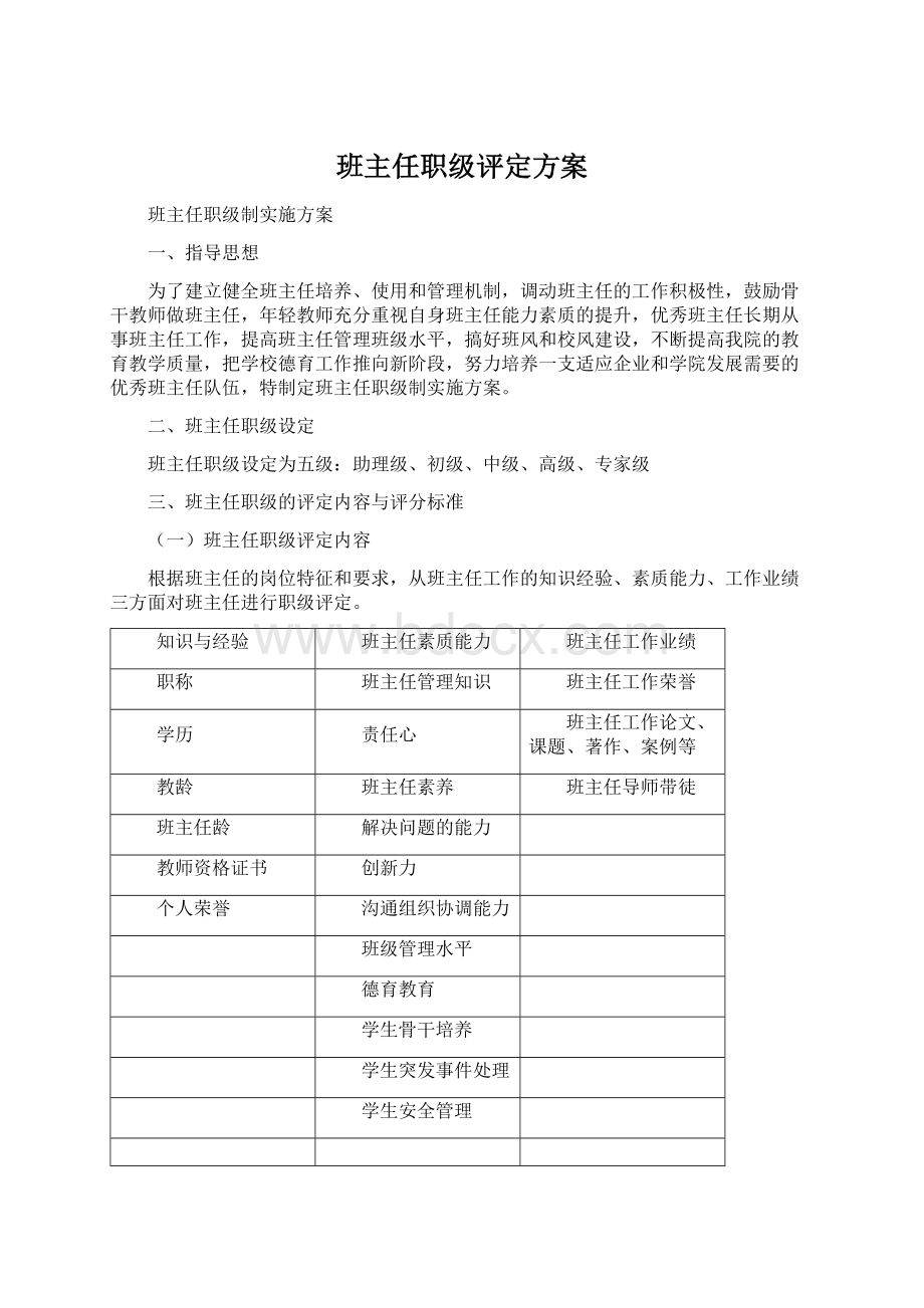 班主任职级评定方案文档格式.docx