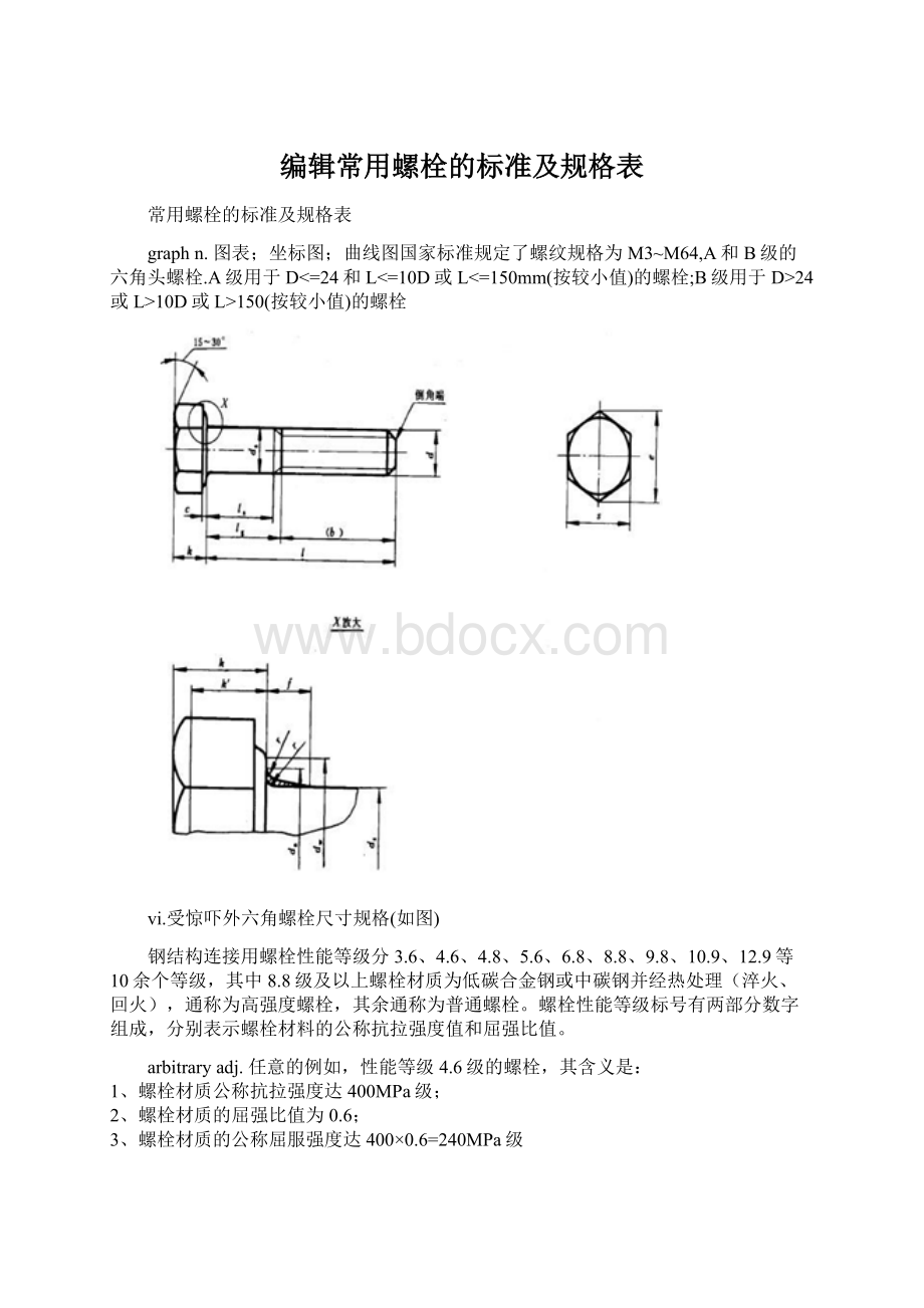 编辑常用螺栓的标准及规格表文档格式.docx