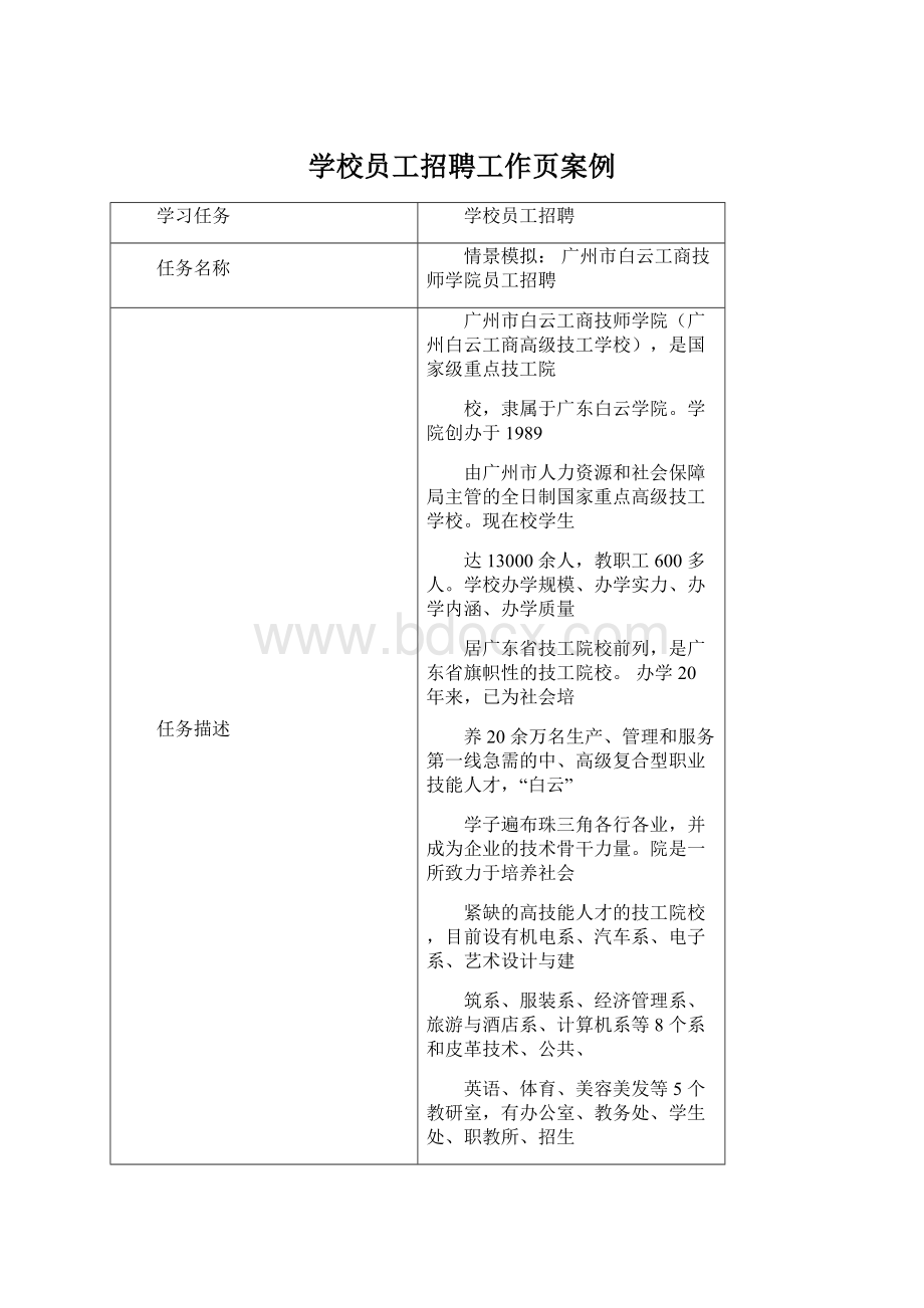 学校员工招聘工作页案例Word文档格式.docx_第1页