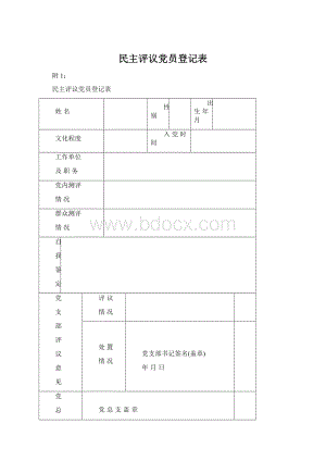 民主评议党员登记表文档格式.docx