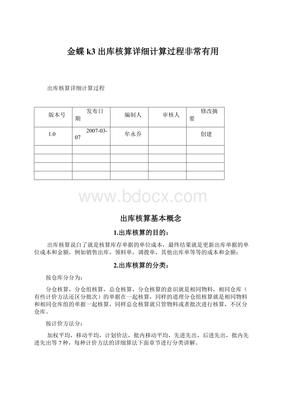 金蝶k3出库核算详细计算过程非常有用Word文档下载推荐.docx