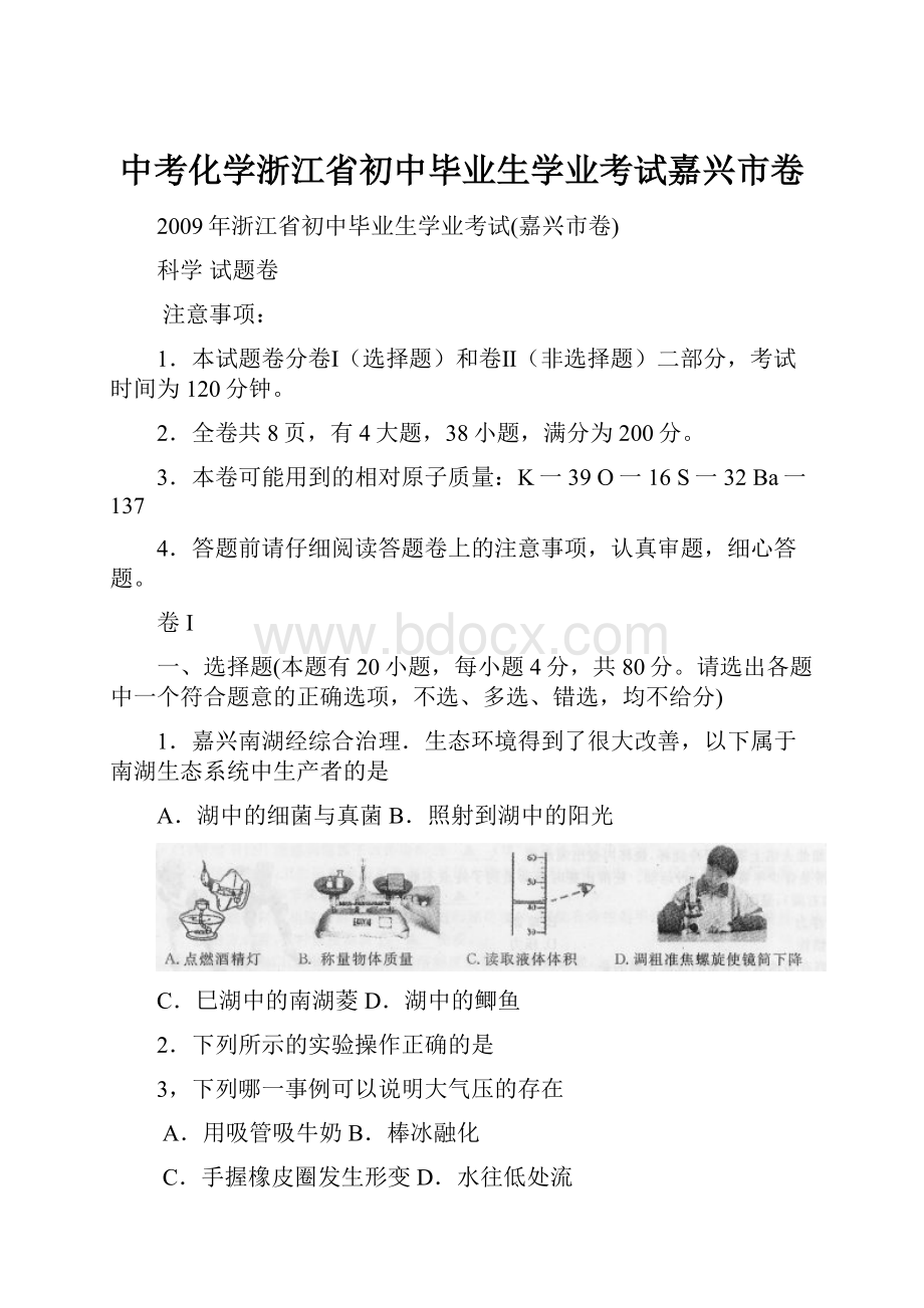 中考化学浙江省初中毕业生学业考试嘉兴市卷Word格式文档下载.docx_第1页