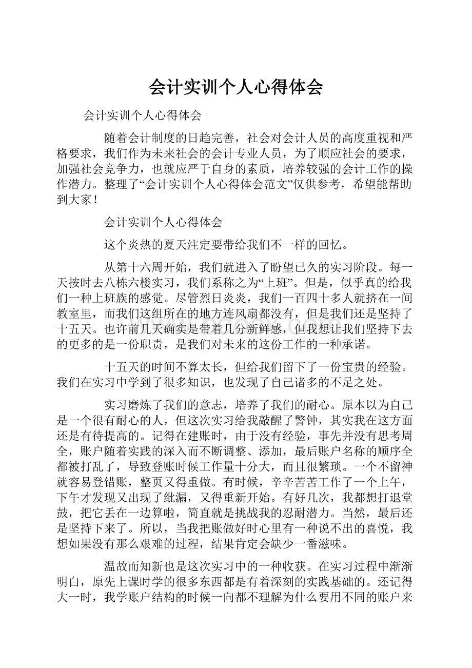 会计实训个人心得体会Word格式文档下载.docx