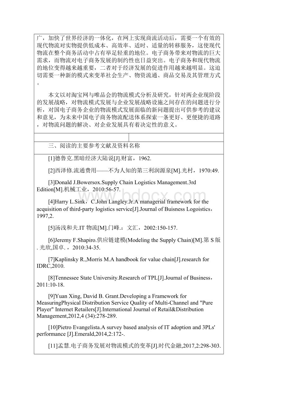 淘宝网与唯品会的物流模式比较研究论文开题报告Word文档格式.docx_第2页