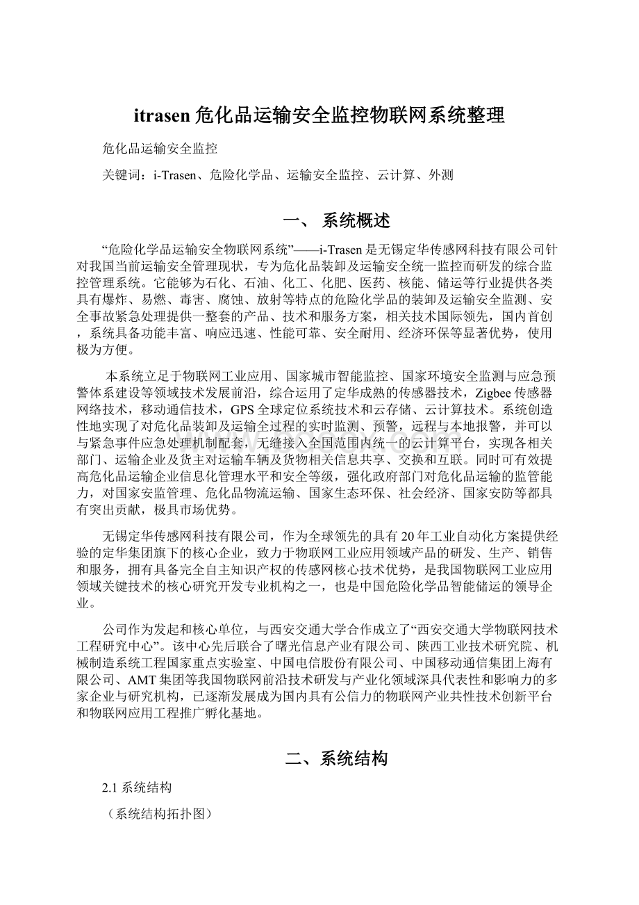 itrasen危化品运输安全监控物联网系统整理文档格式.docx_第1页